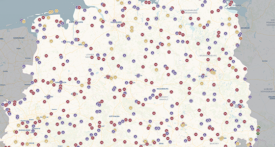 Karte von Deutschland mit vielen historischen Orten